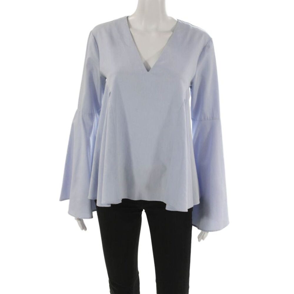 Endless Rose Womens Blue V Neck Long Sleeve Blouse Zip Cotton Blend Size M
